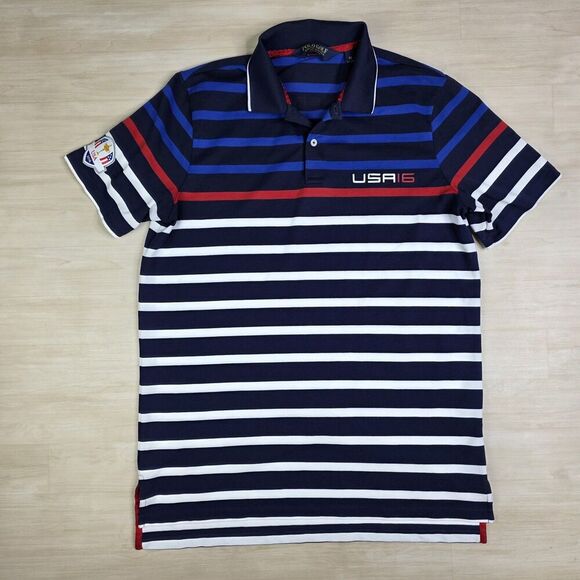 Polo Golf Ralph Lauren Ryder Cup 2016 Striped Shirt Performance USA Flag Medium - Picture 1 of 8